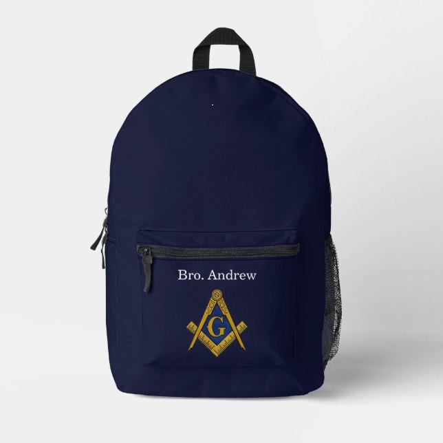 Sac À Dos Imprimé Franc-Maçon Masonic Navy Blue Carré Compas (Recto)