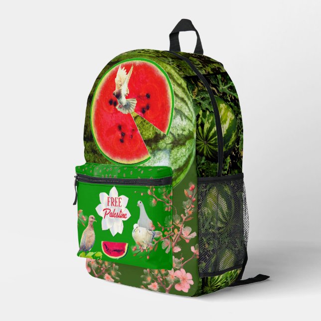 Sac À Dos Imprimé Free Palestine Inspiration Watermelon Jasmine Hope (Coin arrière droit)