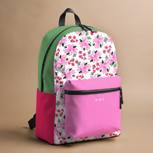 Sac À Dos Imprimé Fuchsia Floral Garden Nom personnalisé Initiale