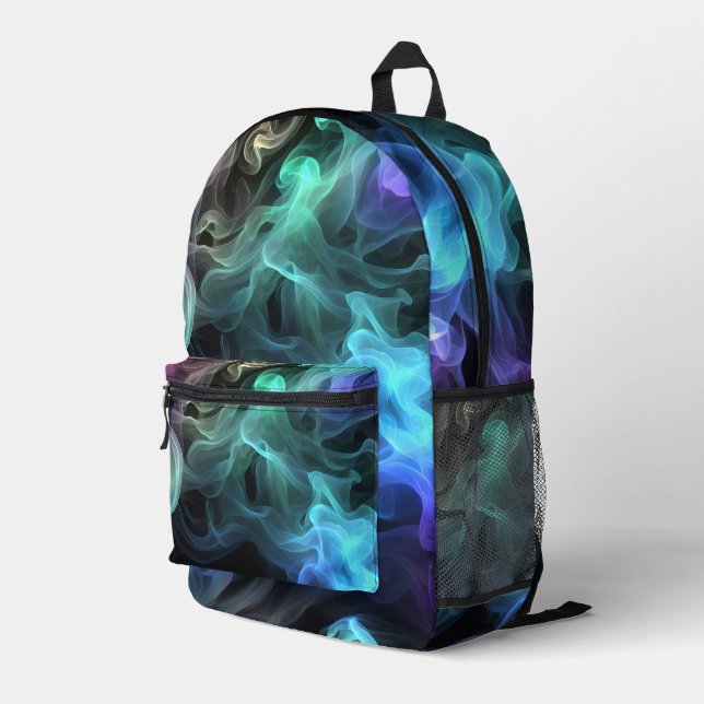 Sac À Dos Imprimé Fumée Iridescente sur noir (Coin arrière droit)