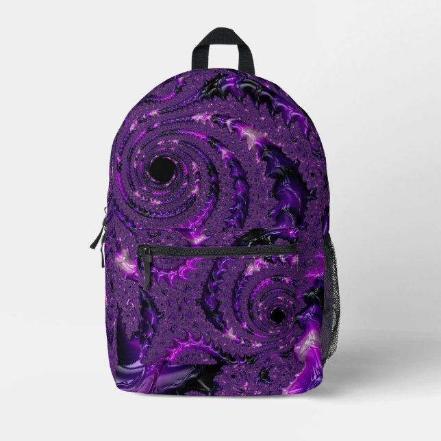 Sac À Dos Imprimé Funky Bold Boho Purple Digital Abstrait Fractal (Recto)