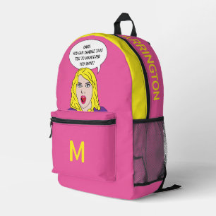 Sac À Dos Imprimé FUNNY RETRO WOMAN texte personnalisé, nom et monog