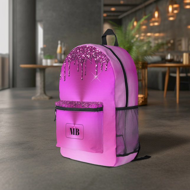 Sac À Dos Imprimé Fuschia Pailleté Goutte à Goutte Monogrammé (Créateur téléchargé)