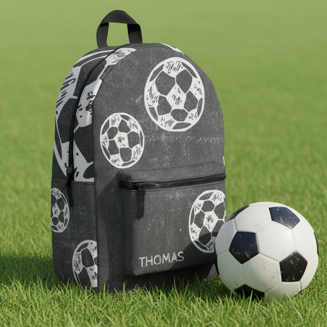 Sac À Dos Imprimé Fußball Kreide & Tafeldesign  (Personalisierbarer Kinderrucksack mit Fußball im Kreide-Tafel-Design)