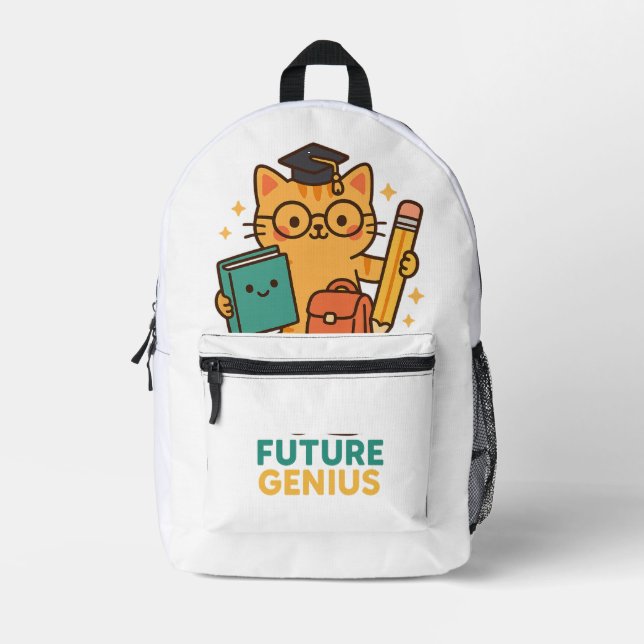 Sac À Dos Imprimé Future Genius - Cute Cat avec Essentials de l'écol (Recto)