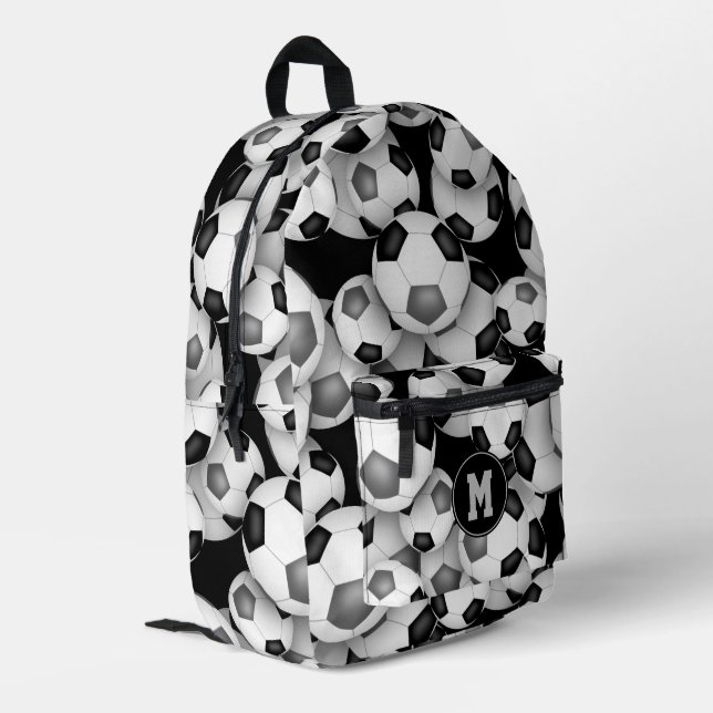 Sac À Dos Imprimé Garçons filles noir gris ballons de football motif (Coin arrière gauche)