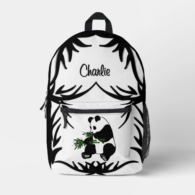 Sac À Dos Imprimé Géant Panda Noir et Blanc Mange du Bambou Nom   (Recto)
