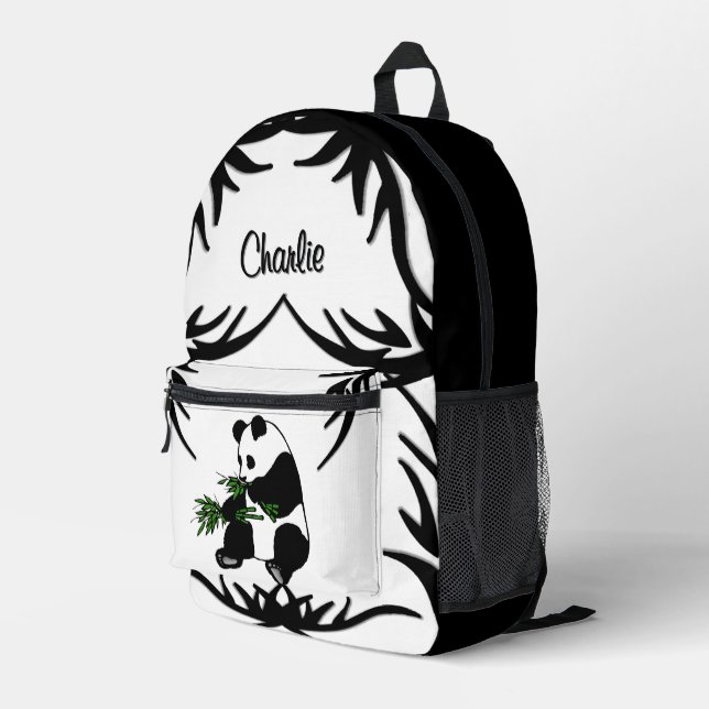 Sac À Dos Imprimé Géant Panda Noir et Blanc Mange du Bambou Nom   (Coin arrière droit)