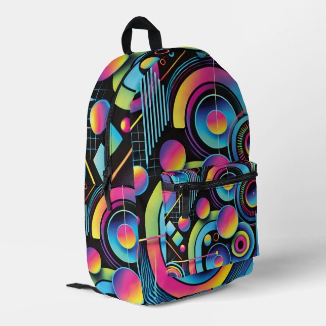 Sac À Dos Imprimé Géométrique Abstrait Néon Vibrant (Coin arrière gauche)