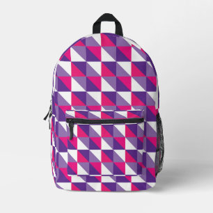 Sac À Dos Imprimé Géométrique Abstrait Rétro Rose Violet & Blanc