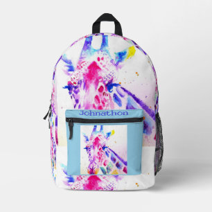 Sac À Dos Imprimé Girafe Zoo Animal Enfants Aquarelle Garçons Nom