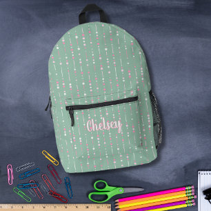 Sac À Dos Imprimé Girl Pastel rose et vert Nom du monogramme