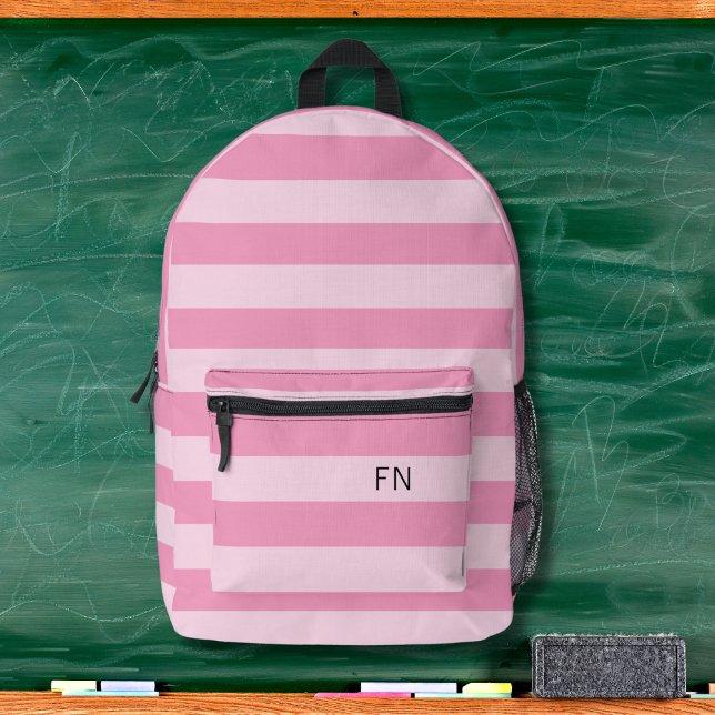 Sac À Dos Imprimé Girly Pastel Pink Stripes Monogrammes Initiales (Créateur téléchargé)