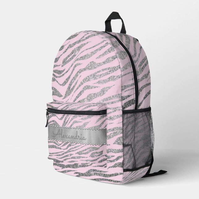 Sac À Dos Imprimé Glittery Silver Zebra Imprimer sur rose Personnali (Coin arrière droit)