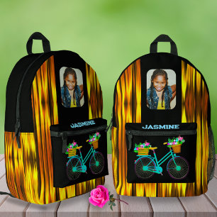 Sac À Dos Imprimé Gold Black Bike Floral Custom Name Photo School