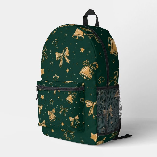 Sac À Dos Imprimé Golden Christmas Bells & Ribbons Pattern (Coin arrière droit)