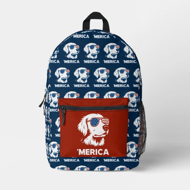 Sac À Dos Imprimé Golden Retriever 4 juillet Merica (Recto)