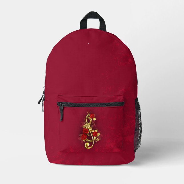 Sac À Dos Imprimé Golden Treble Clef avec fleurs Roses (Recto)