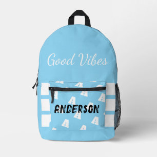 Sac À Dos Imprimé Good Vibes Monogramme Avec Nom Bleu