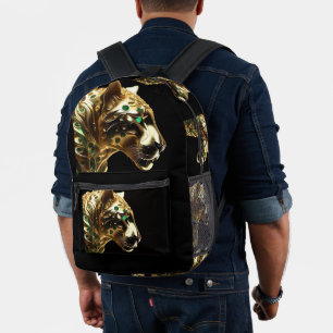 Sac À Dos Imprimé Grâce Royale : Le Jaguar Doré Orné d'Émeraudes