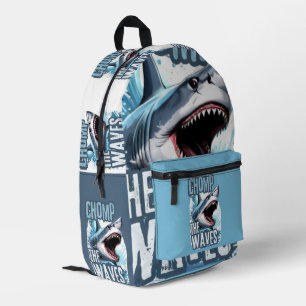 Sac À Dos Imprimé Graffiti Argent et Marine Requin Streetwear Aesthe
