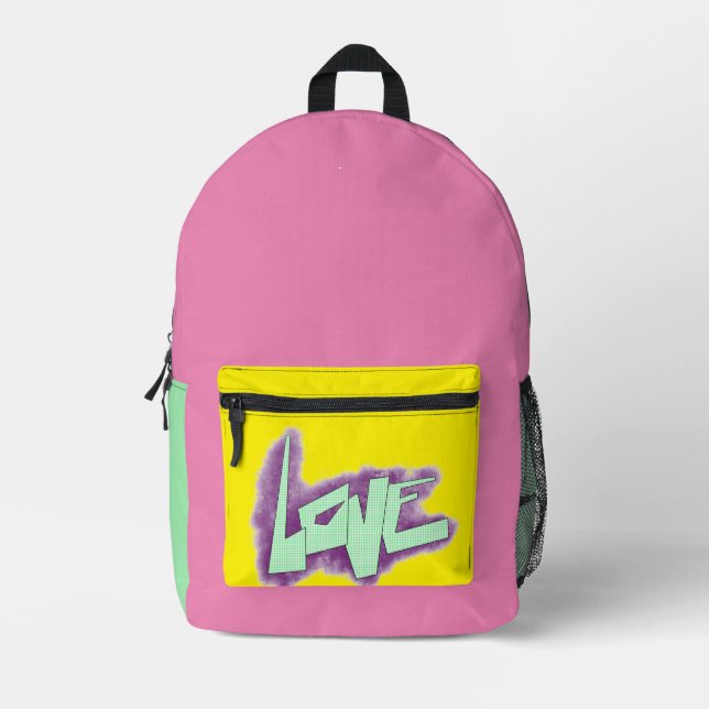 Sac À Dos Imprimé graffiti d'amour violet vert menthe typographie po (Recto)