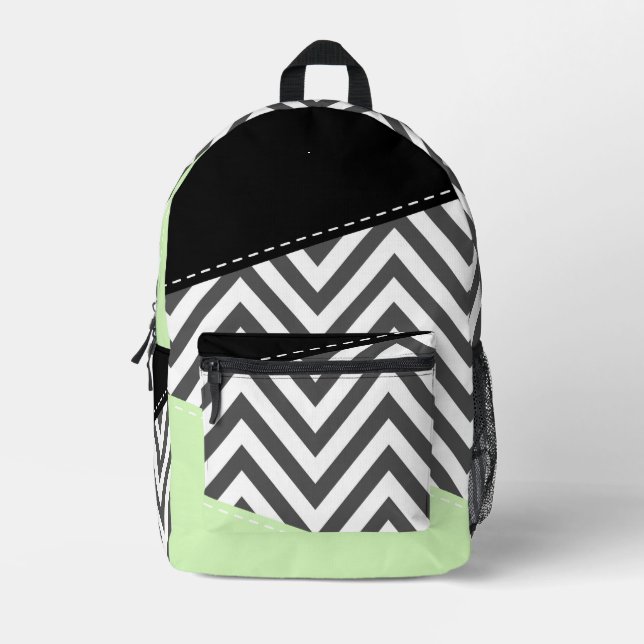 Sac À Dos Imprimé Gray Zigzag, Gray Chevron, Zigzag Pattern, Mint (Recto)