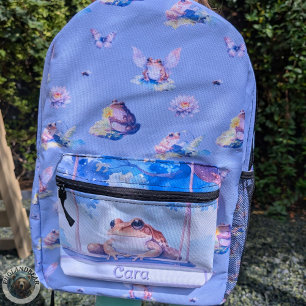 Sac À Dos Imprimé Grenouille à l'aquarelle sur un bois à aile