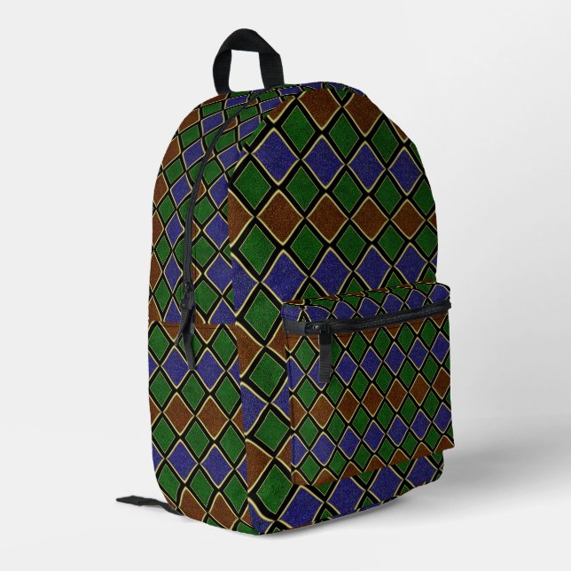 Sac À Dos Imprimé Grille Diamant Arlequin : Harmonie Texturée (Coin arrière gauche)