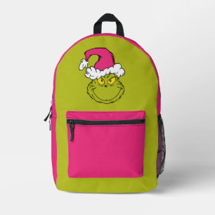 Sac À Dos Imprimé Grinch avec un chapeau de Père Noël rose
