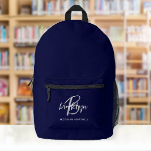 Sac À Dos Imprimé Gris Bleu Marine Blanc Monogramme Nom