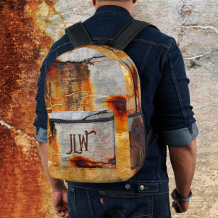 Sac À Dos Imprimé Gris rouillé et Orange Urban Grunge Industriel
