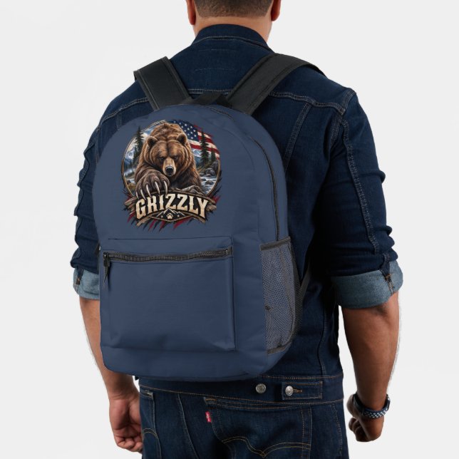 Sac À Dos Imprimé Grizzly – Sauvage Américain (Insitu (Modèle))