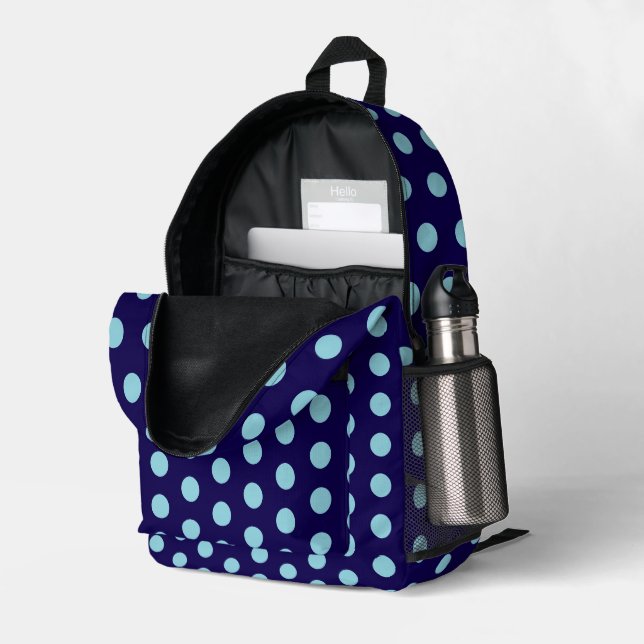 Sac À Dos Imprimé Gros points bleu clair sur fond bleu marine (Coin arrière droit (ouvert))