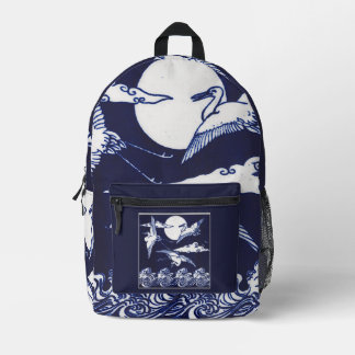Sac À Dos Imprimé Grues blanches vintage sur fond bleu marine foncé