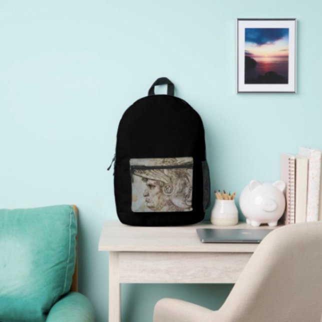 Sac À Dos Imprimé Guerrier casqué de Léonard  (Da Vinci’s Ancient Warrior Sketch back pack lightweight and durable padded shoulder straps. )
