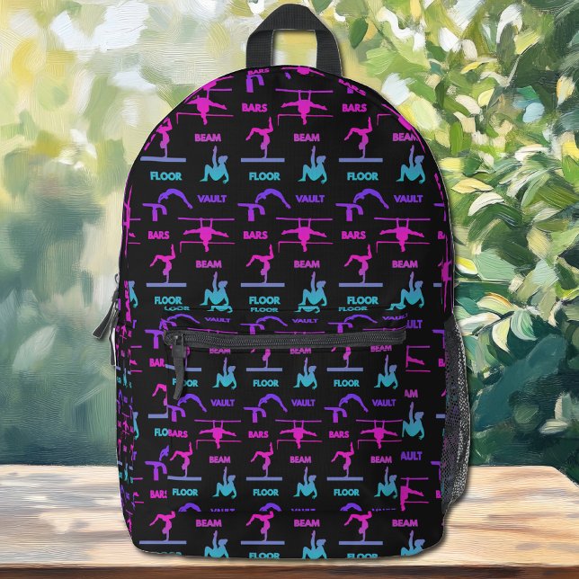 Sac À Dos Imprimé Gymnastique Pink Violet Turquoise Vault Bars Poutr (Gymnastics Pink Purple Turquoise Vault Bars Beam Printed Backpack)