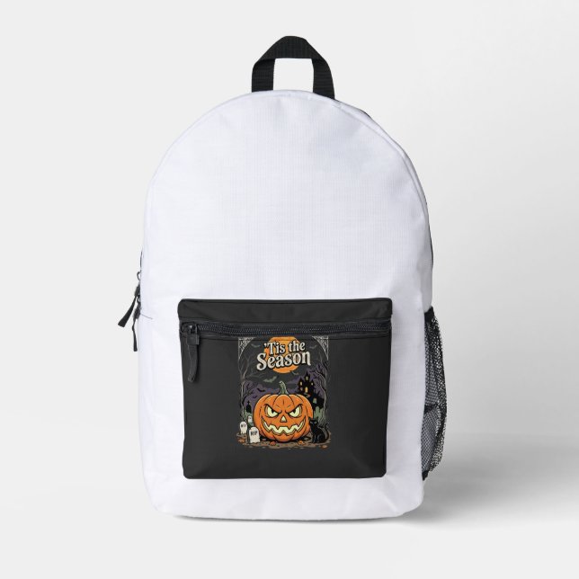 Sac À Dos Imprimé Halloween C'est la Saison Design de Chat Citrouill (Recto)