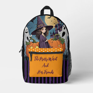 Sac À Dos Imprimé Halloween, La jolie sorcière et ses amis