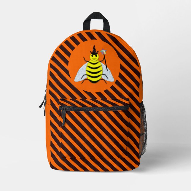 Sac À Dos Imprimé Halloween Magic Bee Witch Orange et Black Stripes (Recto)