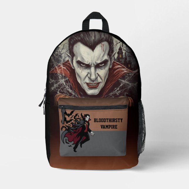 Sac À Dos Imprimé Halloween, Vampire assoiffé, Patch de citrouille I (Recto)