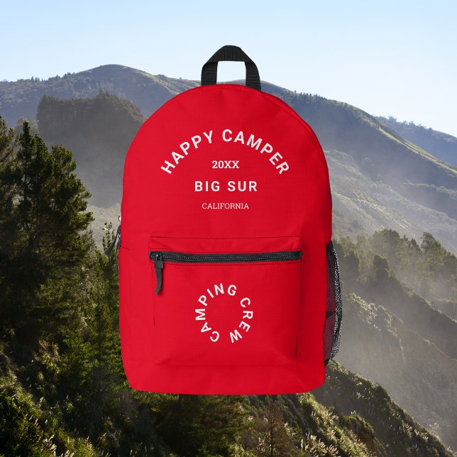 Sac À Dos Imprimé Happy Camper Crest Camping Crew Retro Rouge (Créateur téléchargé)