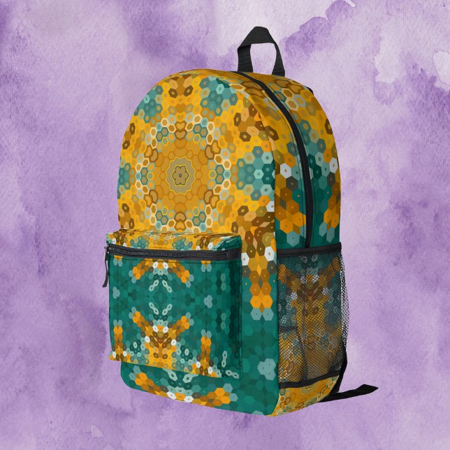 Sac À Dos Imprimé Hex Mandala bleu et jaune (Créateur téléchargé)