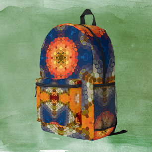 Sac À Dos Imprimé Hex Mandala bleu orange et rouge
