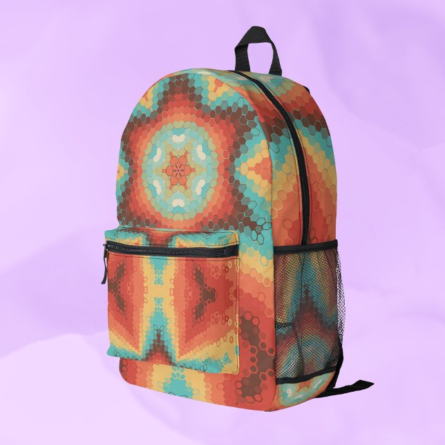 Sac À Dos Imprimé Hex Mandala orange bleu et jaune (Créateur téléchargé)