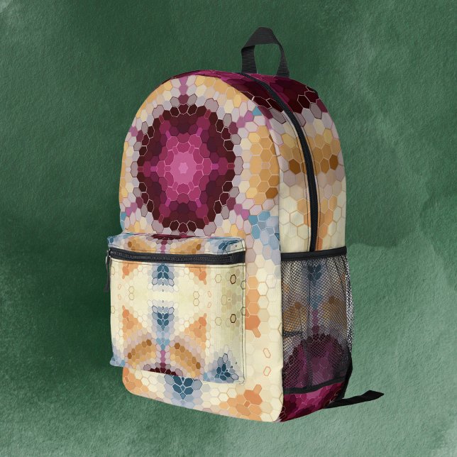 Sac À Dos Imprimé Hex Mandala Orange rose et bleu (Créateur téléchargé)