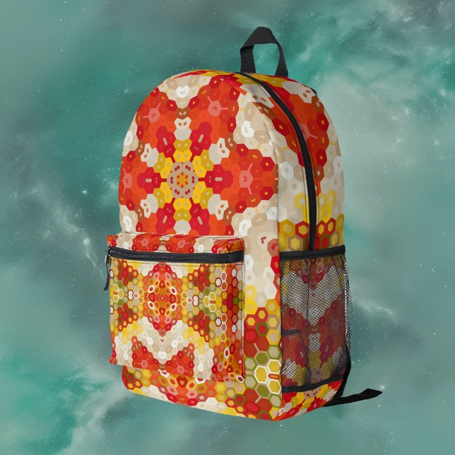 Sac À Dos Imprimé Hex Mandala rouge et jaune (Créateur téléchargé)
