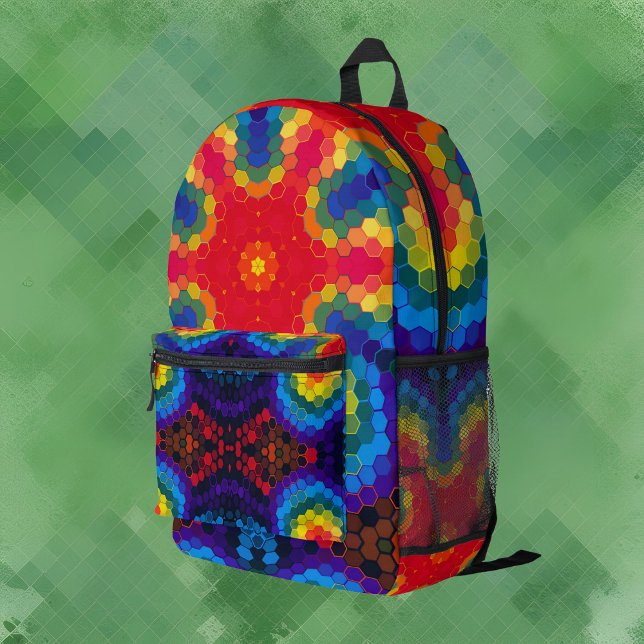 Sac À Dos Imprimé Hex Mandala rouge jaune et bleu (Créateur téléchargé)