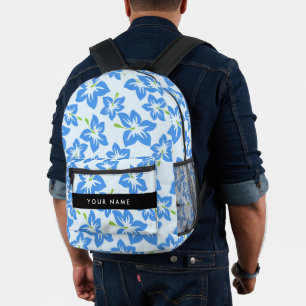 Sac À Dos Imprimé Hibiscus Bleu, Fleurs Bleues, Votre Nom