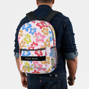 Sac À Dos Imprimé Hibiscus Coloré, Motif De Fleurs, Votre Nom